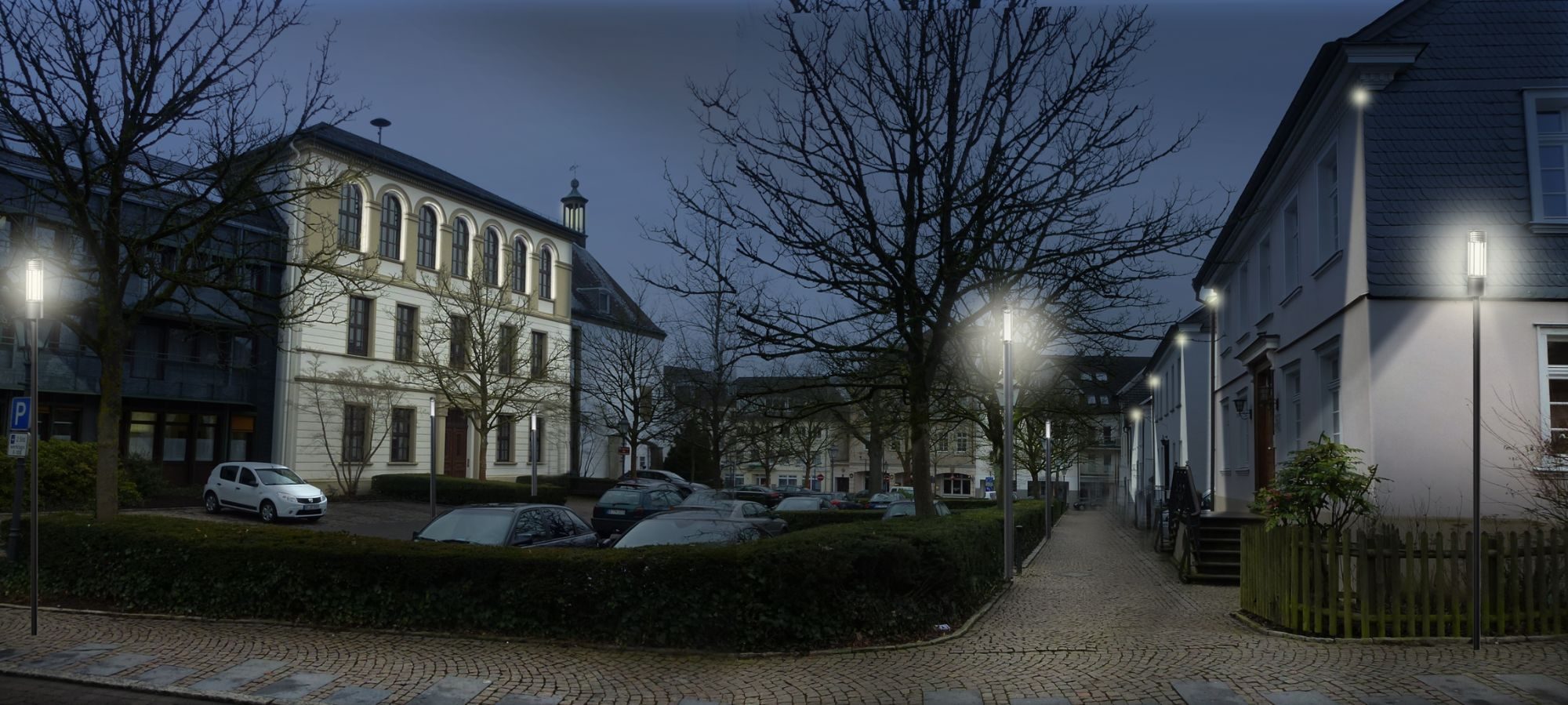 Am kommenden Samstagabend, 3. September 2016, findet in der Hansestadt Attendorn eine Probebeleuchtung an mehreren Gebäuden (hier: Klosterplatz) statt. © Büro Licht Raum Stadt Planung, Wuppertal 